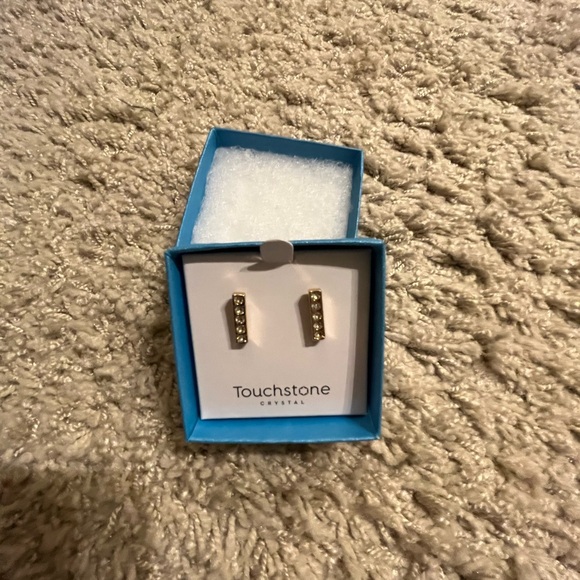 Touchstone Crystal Pave Bar Gold Earrings - Picture 3 of 4